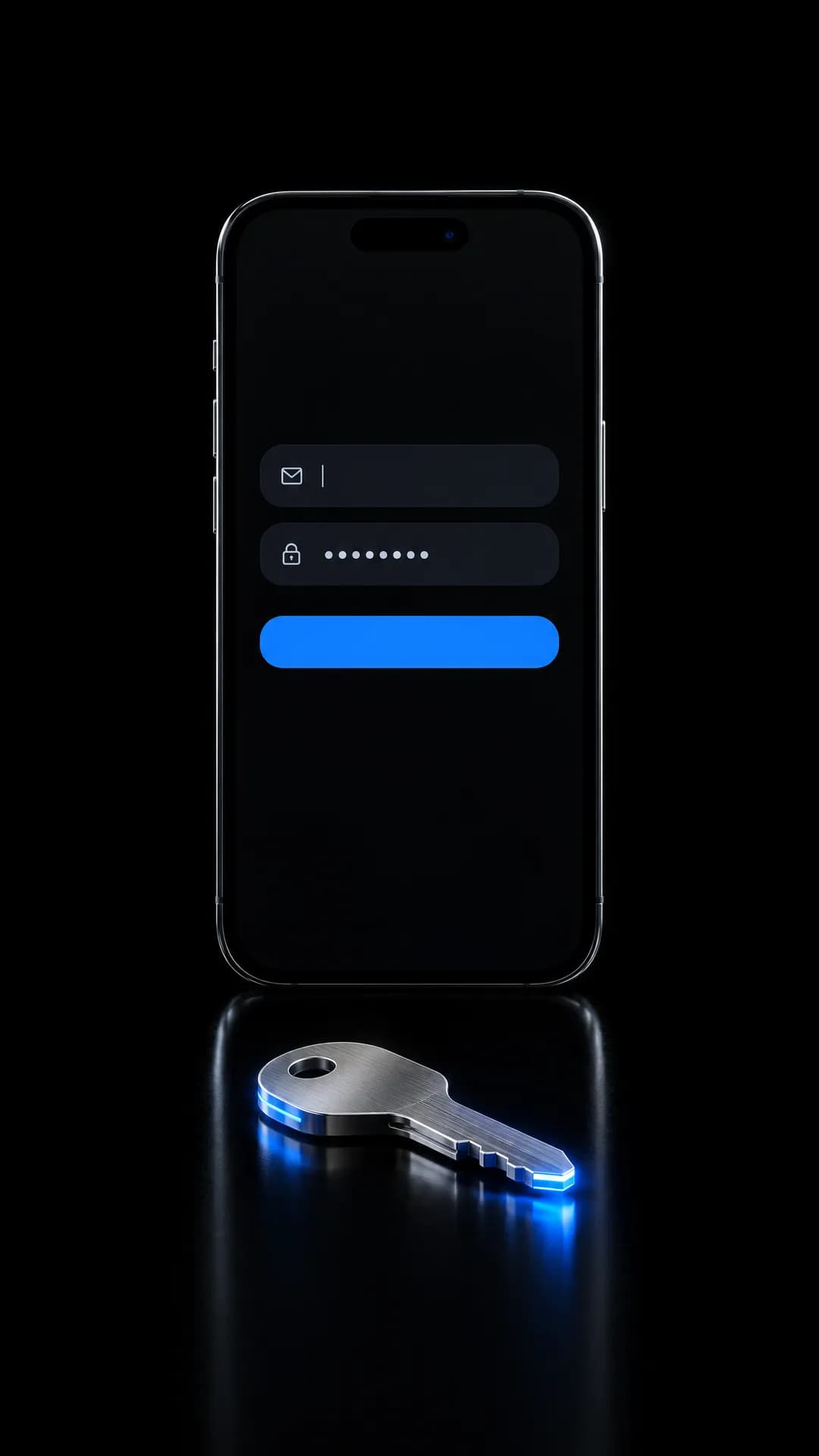 Giriş ekranı açık telefon ve önünde ışıklı bir anahtar
