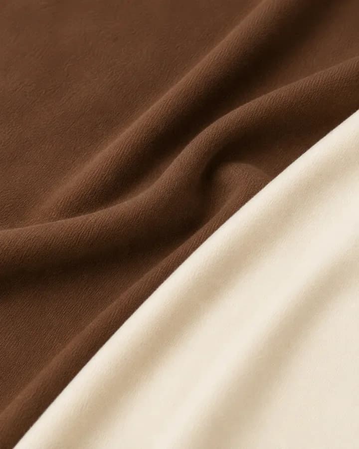 Le Pole'ün Chocolate & Cream kumaş dokusu: üst üste kıvrılmış chocolate ve cream renkli iki kumaş.