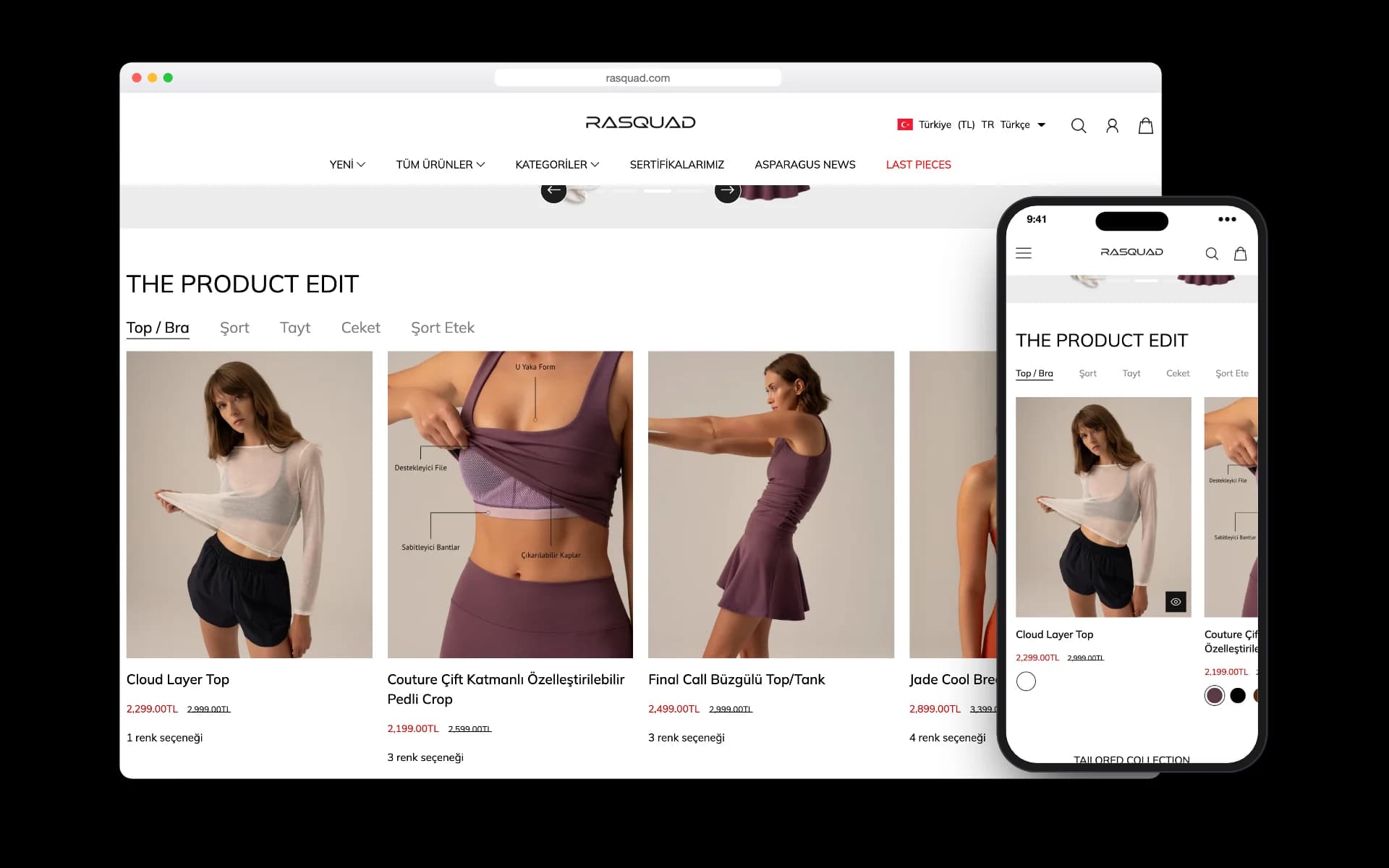 Rasquad mağazasında The Product Edit alanı dizüstü bilgisayarda ve telefonda